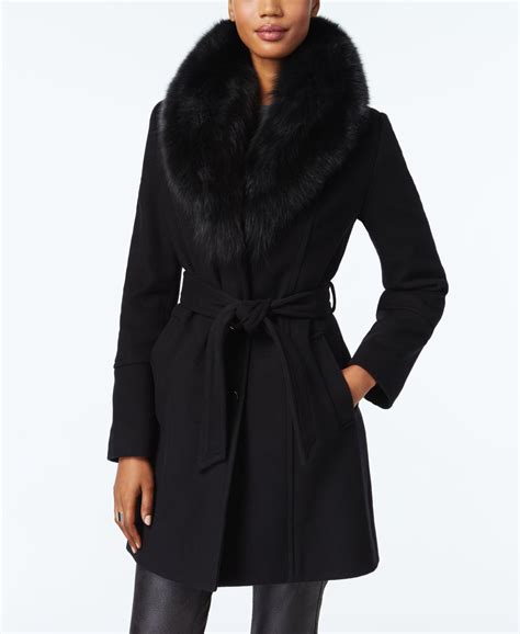 michael michael kors fox fur trim shawl collar coat|Faux Fur Collar Wool Blend Coat .